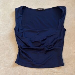 Blue Ruched Fitted Tank Top